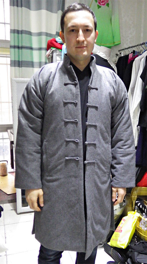 100% Sheep Wool Grey Wudang Winter Coat - Wudang Store