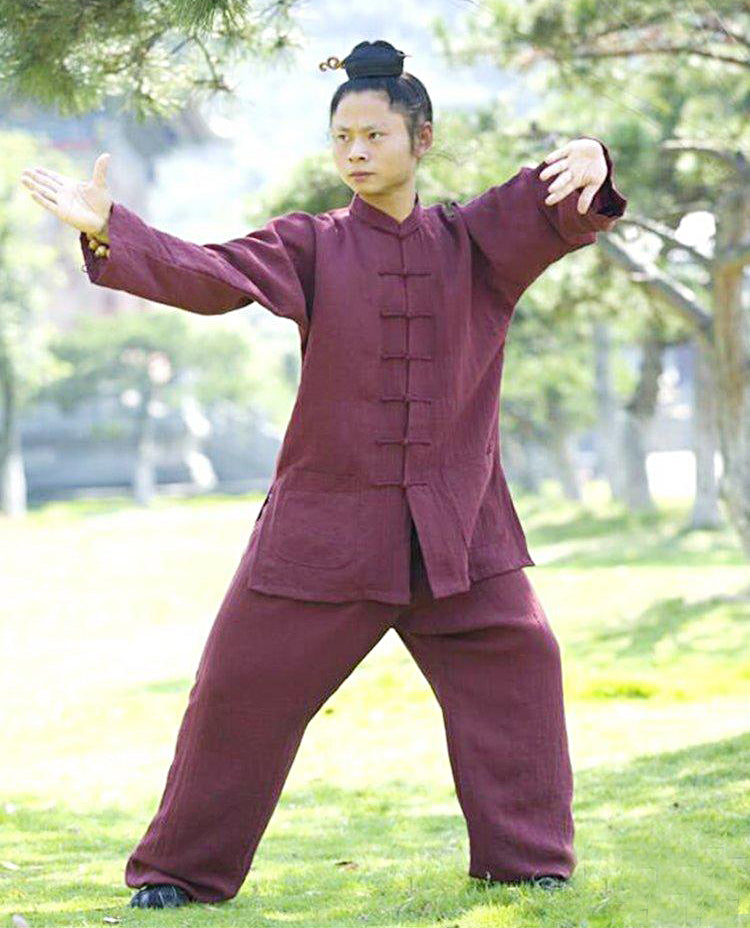 Handmade Maroon Wudang Tai Chi Uniform Open Sleeves - Wudang Store